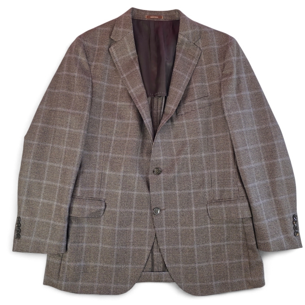 Peter Millar Loro Piana Four Seasons Wool Blazer Brown Blue Plaid Unlined 44R